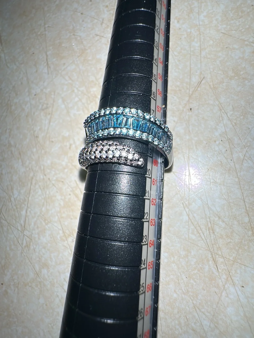 Bomb Party  Silver Blue Topaz & Cubic Zirconia Curved Ring